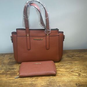 Montana West Faux Leather Brown Bag Purse Handbag with Matching Wallet